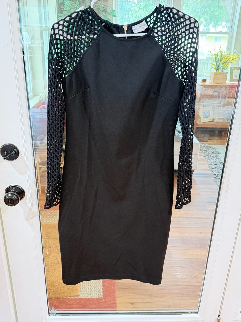 Black Mesh-Sleeve Sheath Dress